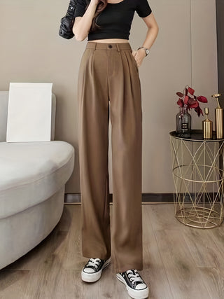 PLEATED SOLID COLOUR HIGH-WAISTED STRAIGHT FIT TROUSER
