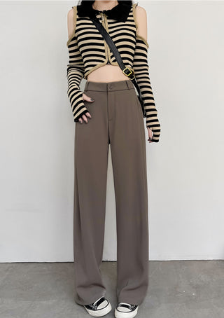 HIGH WAIST STRAIGHT LEG BUTTON FORMAL TROUSERS
