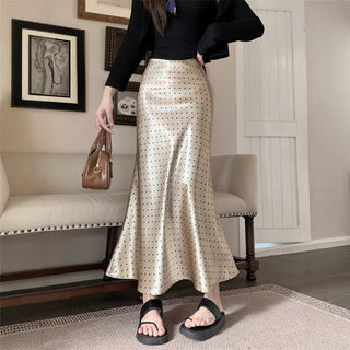 Midnight Dot Satin Midi Skirt