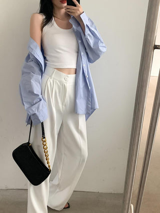 PLEATED SOLID COLOUR HIGH-WAISTED STRAIGHT FIT TROUSER