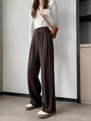 PLEATED SOLID COLOUR HIGH-WAISTED STRAIGHT FIT TROUSER