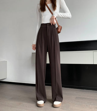 PLEATED SOLID COLOUR HIGH-WAISTED STRAIGHT FIT TROUSER