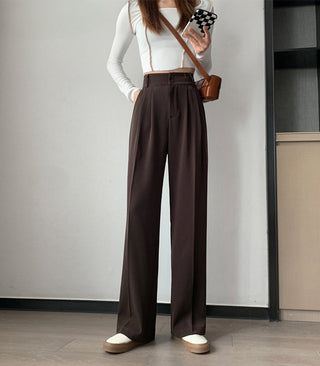 PLEATED SOLID COLOUR HIGH-WAISTED STRAIGHT FIT TROUSER