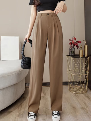 PLEATED SOLID COLOUR HIGH-WAISTED STRAIGHT FIT TROUSER