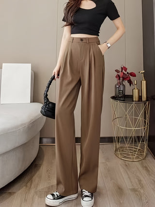 PLEATED SOLID COLOUR HIGH-WAISTED STRAIGHT FIT TROUSER