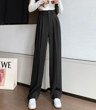 PLEATED SOLID COLOUR HIGH-WAISTED STRAIGHT FIT TROUSER