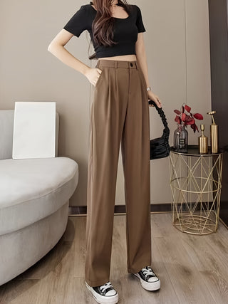 PLEATED SOLID COLOUR HIGH-WAISTED STRAIGHT FIT TROUSER