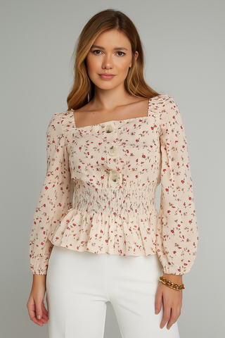 Cream Rosewood Smocked Blouse