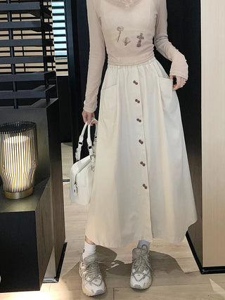 Belted High waisted button-front A-line skirt