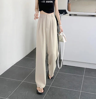 PLEATED SOLID COLOUR HIGH-WAISTED STRAIGHT FIT TROUSER