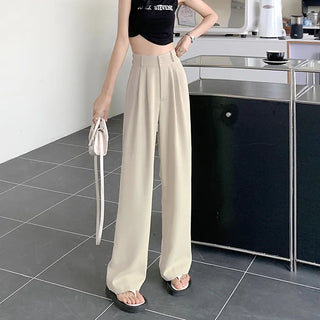 PLEATED SOLID COLOUR HIGH-WAISTED STRAIGHT FIT TROUSER