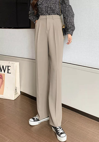 PLEATED SOLID COLOUR HIGH-WAISTED STRAIGHT FIT TROUSER
