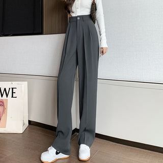 PLEATED SOLID COLOUR HIGH-WAISTED STRAIGHT FIT TROUSER