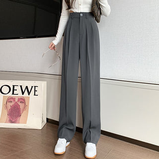 PLEATED SOLID COLOUR HIGH-WAISTED STRAIGHT FIT TROUSER