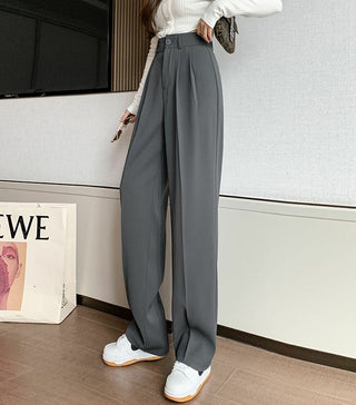 PLEATED SOLID COLOUR HIGH-WAISTED STRAIGHT FIT TROUSER