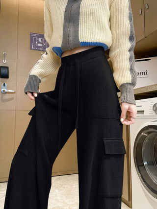 Cashmere knit elegant High waist wide leg trouser.