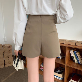 Button front A-line patch pockets mini skirt.