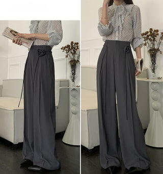 Emma High-Waisted Pleated flower decor Wide-Leg Trousers.