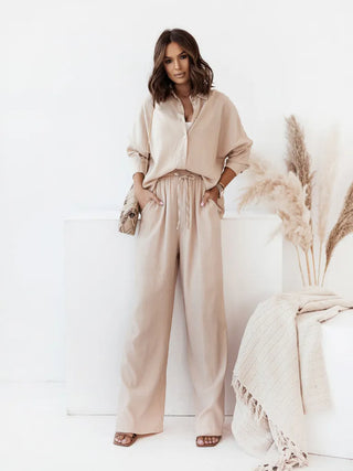 Isa Lapel collar shirt & high-waisted pant set. ( BUY 3 GET 15% OFF USE CODE: COMBO15 )