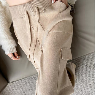 Cashmere knit elegant High waist wide leg trouser.