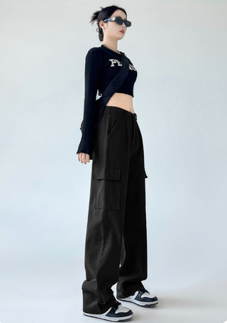 High waist wide leg cargo pants