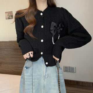 Elysia's Elegant Bow Cardigan