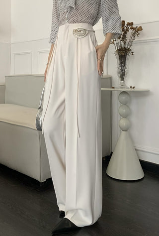 Emma High-Waisted Pleated flower decor Wide-Leg Trousers.