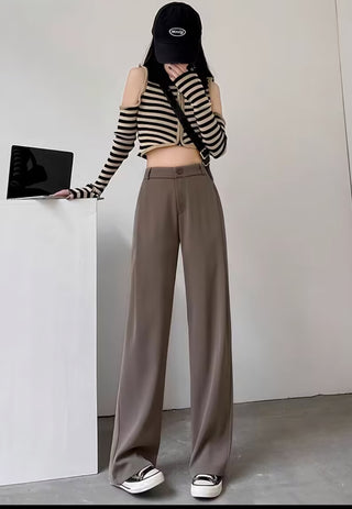 HIGH WAIST STRAIGHT LEG BUTTON FORMAL TROUSERS