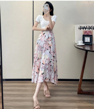 Floral Breeze A-line Midi Skirt