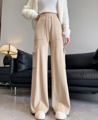 Cashmere knit elegant High waist wide leg trouser.