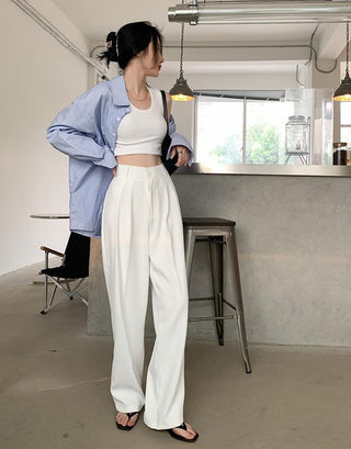 PLEATED SOLID COLOUR HIGH-WAISTED STRAIGHT FIT TROUSER( BUY 3 GET 1 FREE USE CODE: FREE)