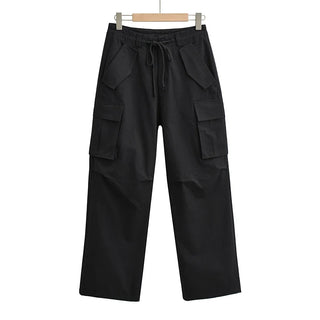 High-waisted drawstring wide leg cargo pants