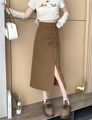 Ava high waist side slit A-line skirt