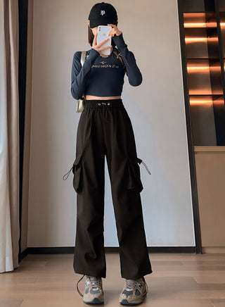 High waisted parachute cargo pants