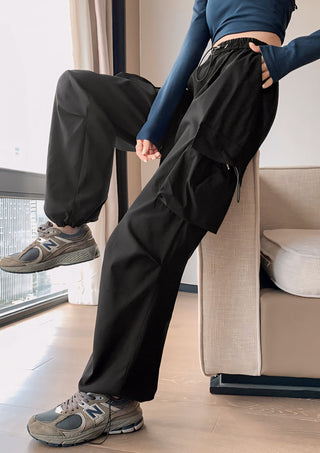 High waisted parachute cargo pants