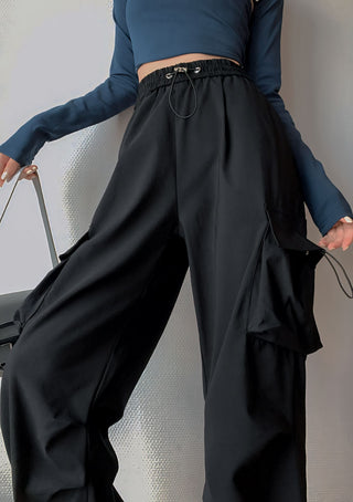 High waisted parachute cargo pants