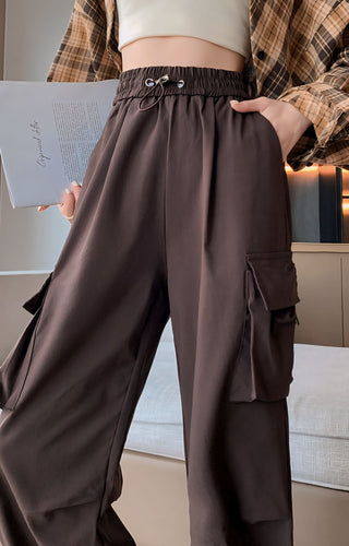 High waisted parachute cargo pants