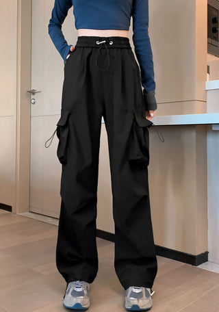 High waisted parachute cargo pants