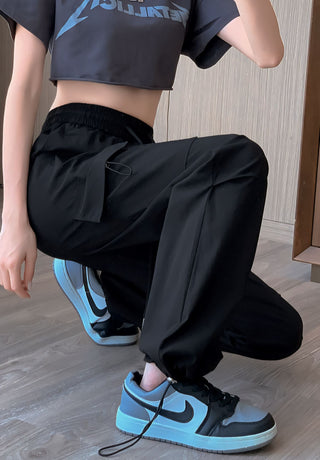 High waisted parachute cargo pants