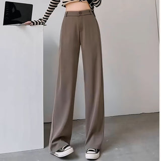 HIGH WAIST STRAIGHT LEG BUTTON FORMAL TROUSERS