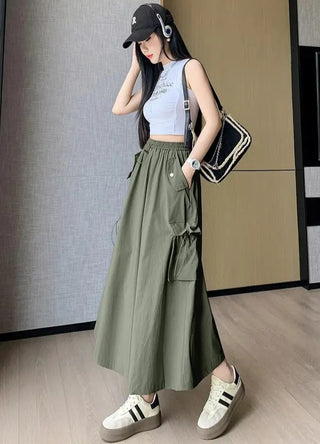 High-waisted cargo midi skirt