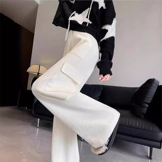 Cashmere knit elegant High waist wide leg trouser.