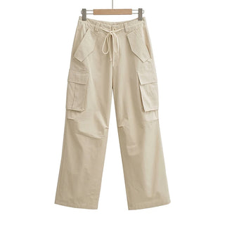 High-waisted drawstring wide leg cargo pants