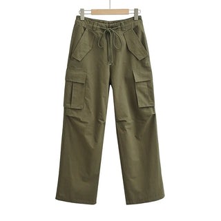 High-waisted drawstring wide leg cargo pants