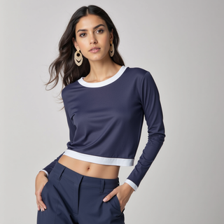 Soft ribbed o-neck top.