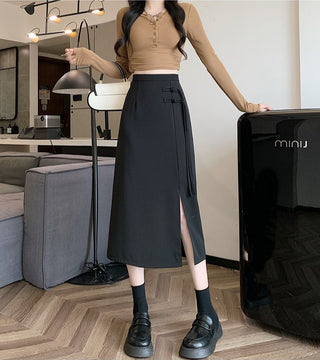 Asymmetric Side-Tie Wrap Midi Skirt.