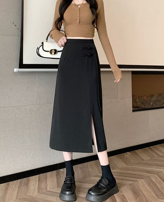 Asymmetric Side-Tie Wrap Midi Skirt.