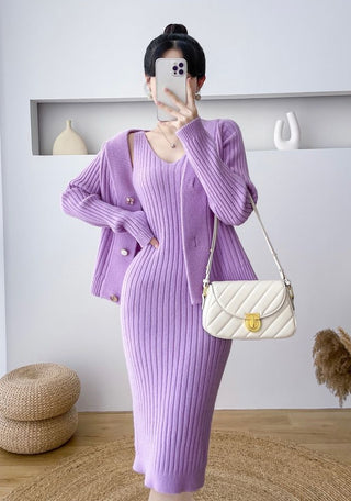 Mae cozy cardigan+ bodycon dress set