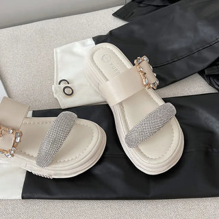 Crystal decor platform sandals