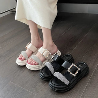 Crystal decor platform sandals